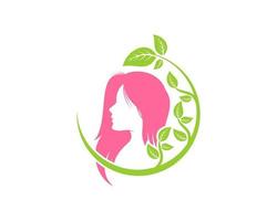 Circular nature leaf with beautiful women inside vector