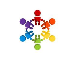 Circular people puzzle with rainbow colors vector