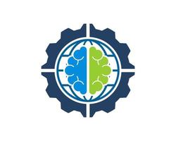 Mechanical gear with abstract globe and brain inside vector