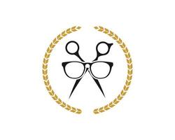 Circular wheat with hair cut scissors and eye glass inside vector