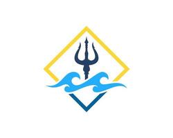 Square shape with abstract beach wave and trident vector