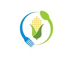 Upside down fork and spoon with corn inside vector