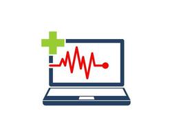 Laptop media with medical cross and pulse health inside vector