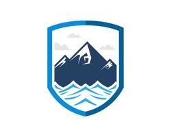 Protection shield with mountain and sea inside vector