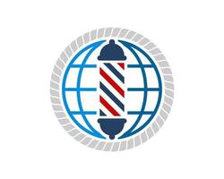 Circular rope with abstract globe and barber shop symbol vector