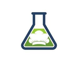 Triangle bottle laboratory with green liquid and chef hat inside vector
