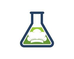 Triangle bottle laboratory with green liquid and chef hat inside vector