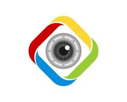 Abstract rainbow square shape with eye lens camera inside vector