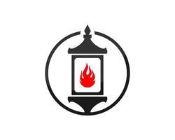 Circle shape with traditional lantern and fire inside vector