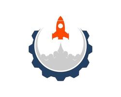 Mechanical gear with rocket gliding inside vector