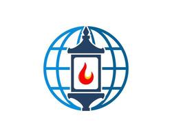 Abstract globe with ancient lantern and fire inside vector