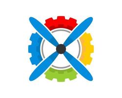 Rainbow mechanical gear with air plane propeller inside vector