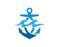 Abstract nautical anchor with beach wave inside vector