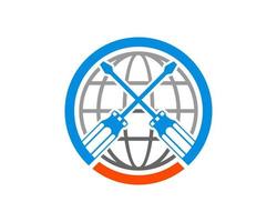 Circle shape with cross screwdriver inside vector