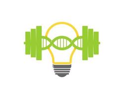 Simple electrical bulb with gym barbel and DNA symbol vector