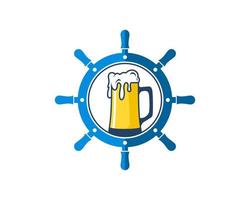 Ship steering wheel with beer glass inside vector