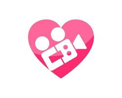 Pink love shape with video recorder inside vector