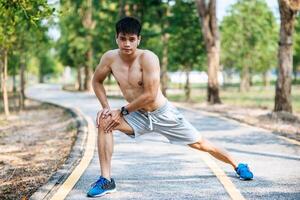 Men warm up before and after exercising photo