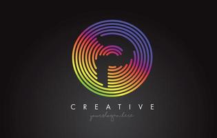 Diseño de logotipo de letra P con formas circulares de arco iris de colores. logotipo de letra vibrante. vector