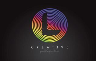 Diseño de logotipo de letra l con formas circulares de arco iris de colores. logotipo de letra vibrante. vector
