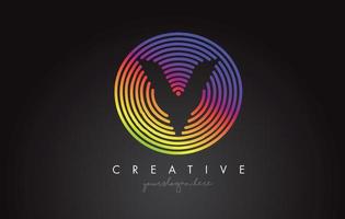 Diseño de logotipo de letra V con formas circulares de arco iris de colores. logotipo de letra vibrante. vector