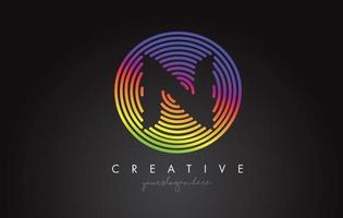 Diseño de logotipo de letra n con formas circulares de arco iris de colores. logotipo de letra vibrante. vector