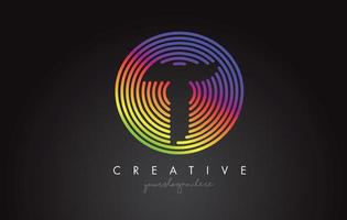 T Letter Logo Design with Colorful Rainbow Circular Shapes. Vibrant Letter Logo. vector