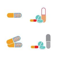 Plantilla de diseño de ilustración de logotipo de vector de icono de píldoras médicas