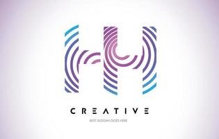 HH Lines Warp Logo Design. Letter Icon Made with Purple Circular Lines. vector