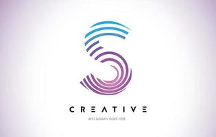 S Lines Warp Logo Design. Letter Icon Made with Purple Circular Lines. vector