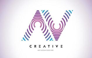 AV Lines Warp Logo Design. Letter Icon Made with Purple Circular Lines. vector