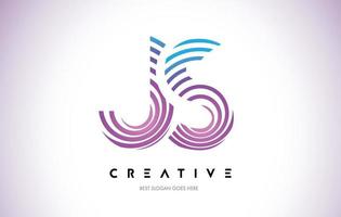JS Lines Warp Logo Design. Letter Icon Made with Purple Circular Lines. vector