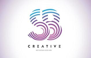 SB Lines Warp Logo Design. Letter Icon Made with Purple Circular Lines. vector