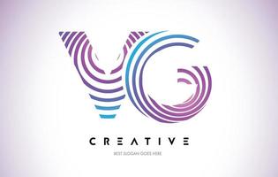 VG Lines Warp Logo Design. Letter Icon Made with Purple Circular Lines. vector
