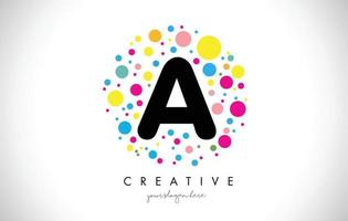 un diseño de logotipo de letra de puntos de burbuja con burbujas de colores creativas. vector