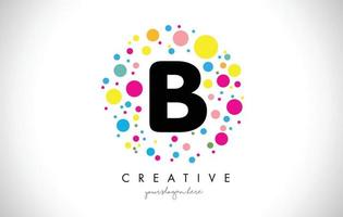 Diseño de logotipo letra b bubble dots con burbujas de colores creativas. vector