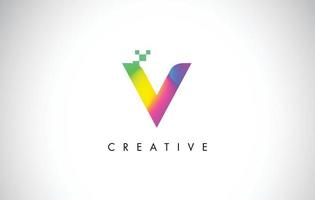 V vector de diseño de letra de logotipo colorido. icono de letra degradado arco iris creativo