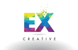 EX E X Colorful Letter Origami Triangles Design Vector. vector