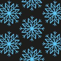 Christmas seamless pattern with snowflakes isolated on dark background. Happy new year wallpaper and wrapper for seasonal design, textile, decoration, greeting card. Hand drawn prints and doodle. vector