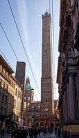 Bologna, Italy, 2020 - Famous Italian medieval tower Asinelli in Bologna. Torre degli Asinelli. Bologna. Italy photo