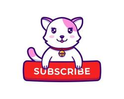 Cute cat carrying red subscribe banner vector