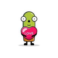 Cute cactus hugging love balloon vector