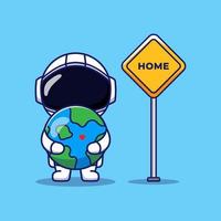 Cute astronaut with home sign vector