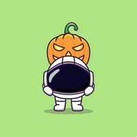 lindo monstruo calabaza con traje de astronauta vector