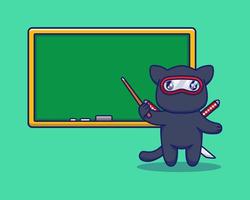 Cute ninja cat is teaching with blackboard vector