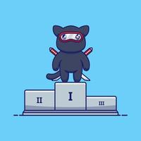 Cute ninja cat on podium vector