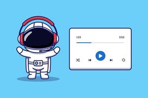 lindo astronauta con interfaz de reproductor de música vector