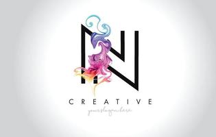 N Vibrant Creative Leter Logo Design with Colorful Smoke Ink Flowing Vector. vector