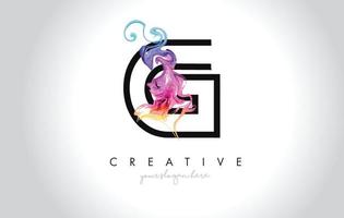 G Vibrant Creative Leter Logo Design with Colorful Smoke Ink Flowing Vector. vector