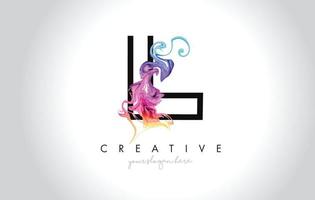 L Vibrant Creative Leter Logo Design with Colorful Smoke Ink Flowing Vector. vector